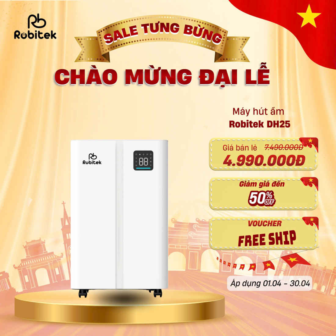 Máy Hút Ẩm Và Lọc Không Khí Robitek DH25 | Công suất hút ẩm 25L/ngày